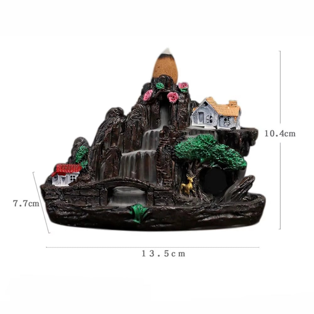 Chinese Style Incense Burner Craft Fragrance Waterfall Smoke Fairy Mountain Incense Holder Resin Yoga Retro Backflow Censer