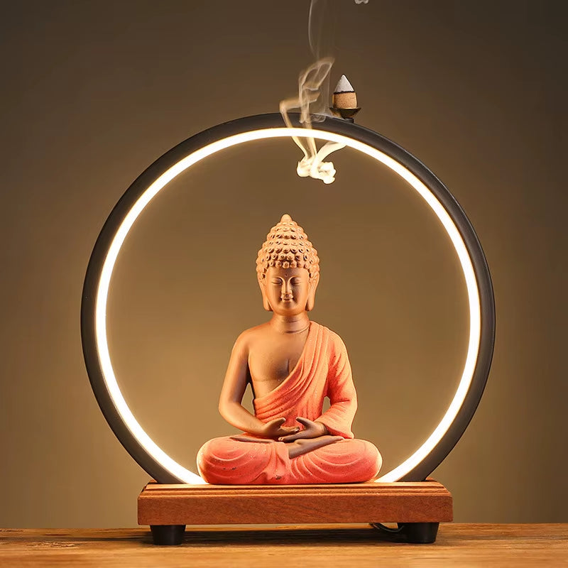 Zen Incense LED Lamp Backflow Ceramic Home Ornament Night Light