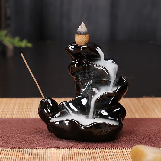 Burner Ceramic Crafts Aromatherapy Burner Bergamot Tower Incense Burner Reflux Incense Burner Alpine Flowing Water Ornaments.
