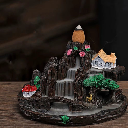 Chinese Style Incense Burner Craft Fragrance Waterfall Smoke Fairy Mountain Incense Holder Resin Yoga Retro Backflow Censer