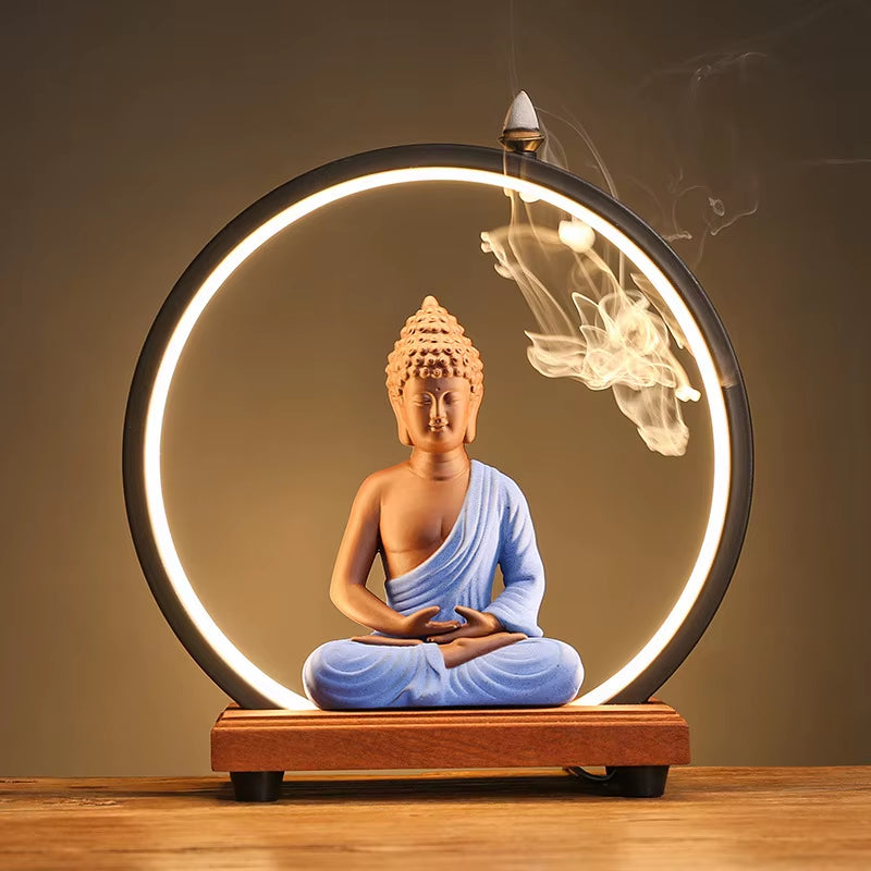 Zen Incense LED Lamp Backflow Ceramic Home Ornament Night Light