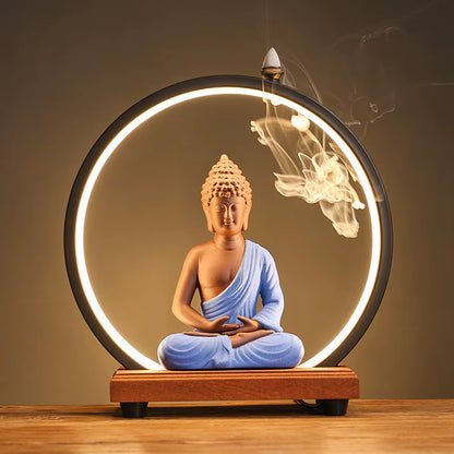 Zen Incense LED Lamp Backflow Ceramic Home Ornament Night Light
