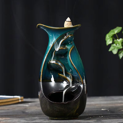 Lotus Lotus Lotus Waterfall Back Incense Furnace Handicaft Bottle Casting Furnace Yoga Home Ornaments Candles Aromattherapy Stove Incense Seat Psychotherapy Incense Table Leg Suitable for Gifts