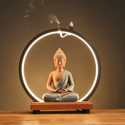 Zen Incense LED Lamp Backflow Ceramic Home Ornament Night Light
