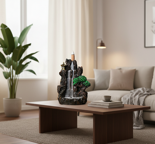 Brûleur d’encens en résine style chinois – “Montagne féerique” à effet cascade