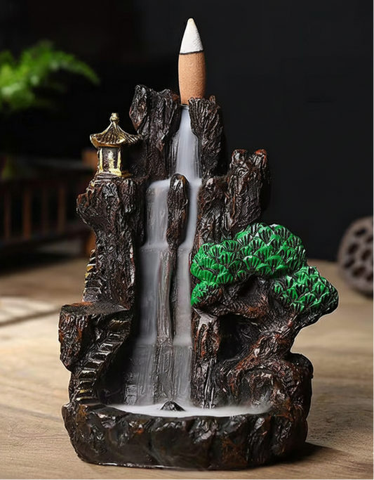 Brûleur d’encens en résine style chinois – “Montagne féerique” à effet cascade