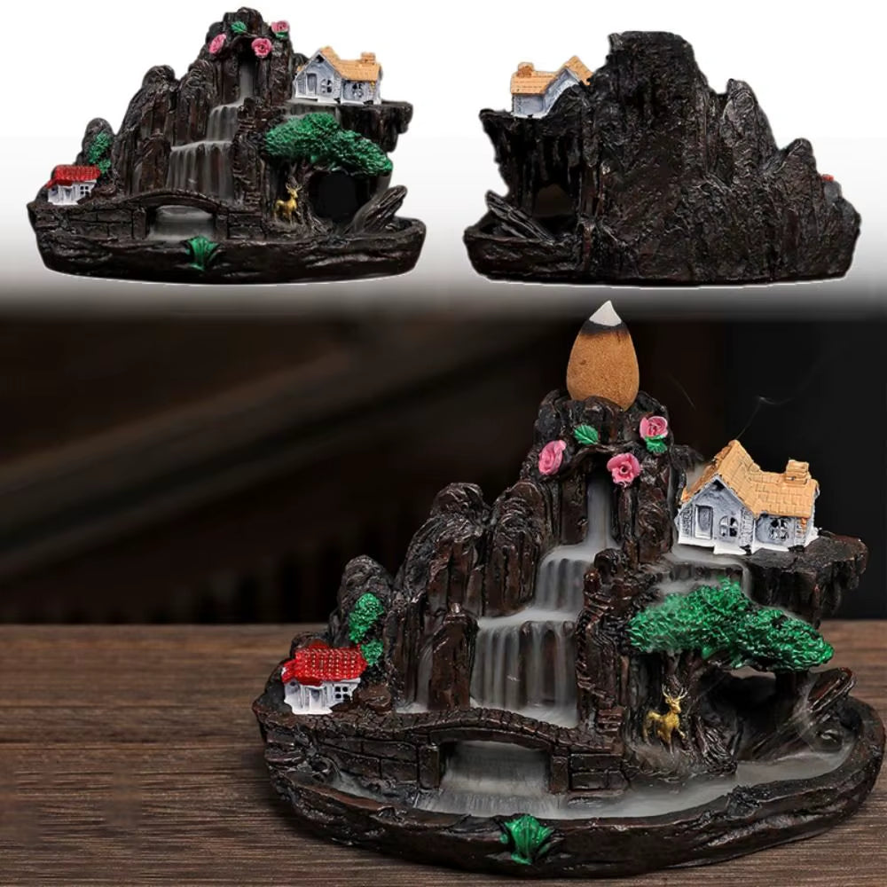Chinese Style Incense Burner Craft Fragrance Waterfall Smoke Fairy Mountain Incense Holder Resin Yoga Retro Backflow Censer
