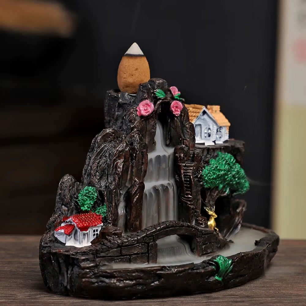 Chinese Style Incense Burner Craft Fragrance Waterfall Smoke Fairy Mountain Incense Holder Resin Yoga Retro Backflow Censer
