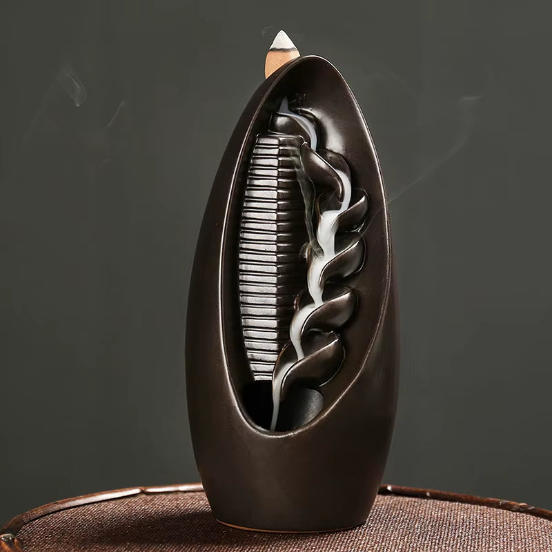Ceramic Incense Burner Smoky Waterfall Aromatherapy Diffusers Ornament Reflux Incense Burner Alpine Flowing Water Burner Crafts