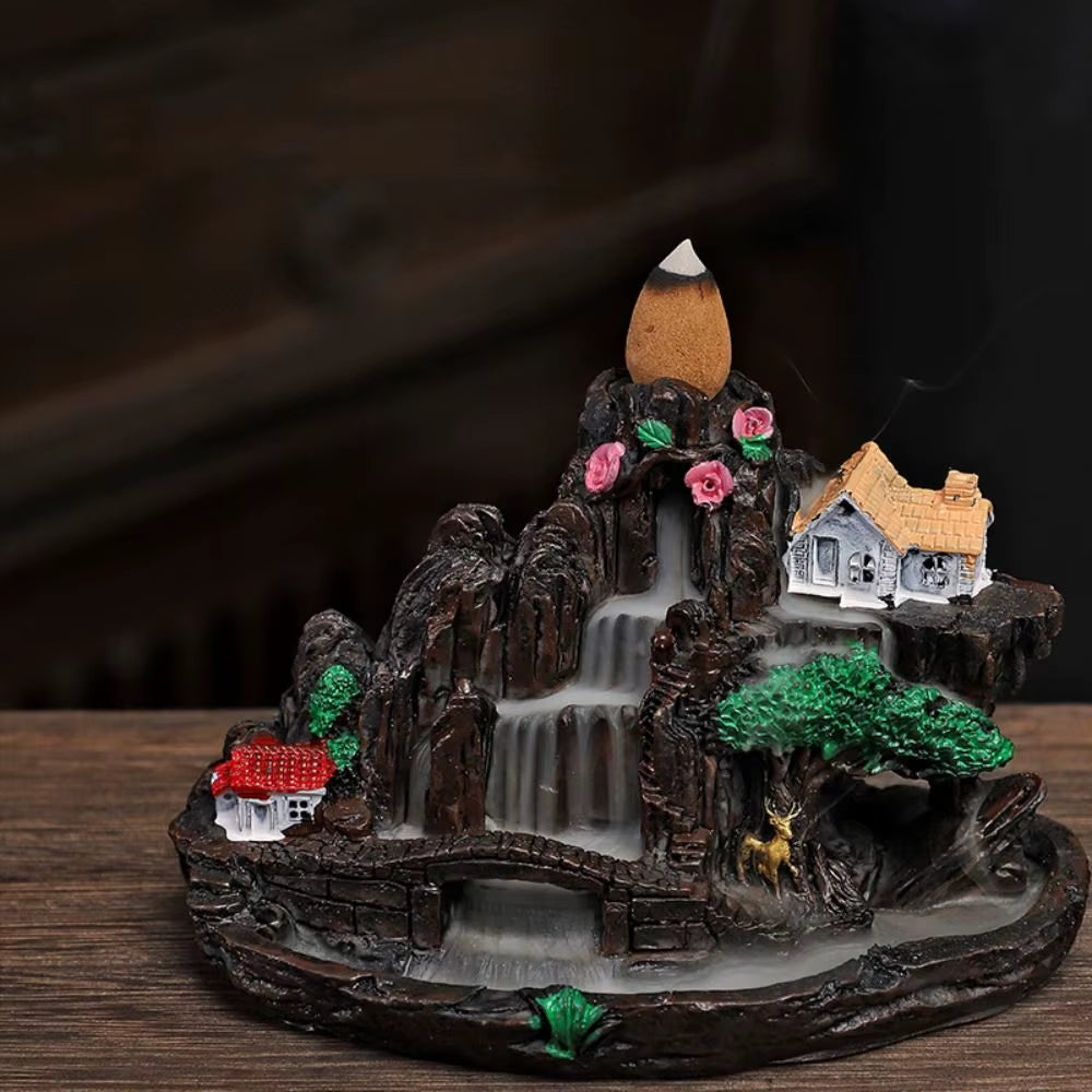 Chinese Style Incense Burner Craft Fragrance Waterfall Smoke Fairy Mountain Incense Holder Resin Yoga Retro Backflow Censer